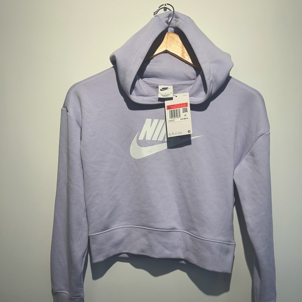 New With Tags Nike Logo lavender and silver girls size L cropped hoodie